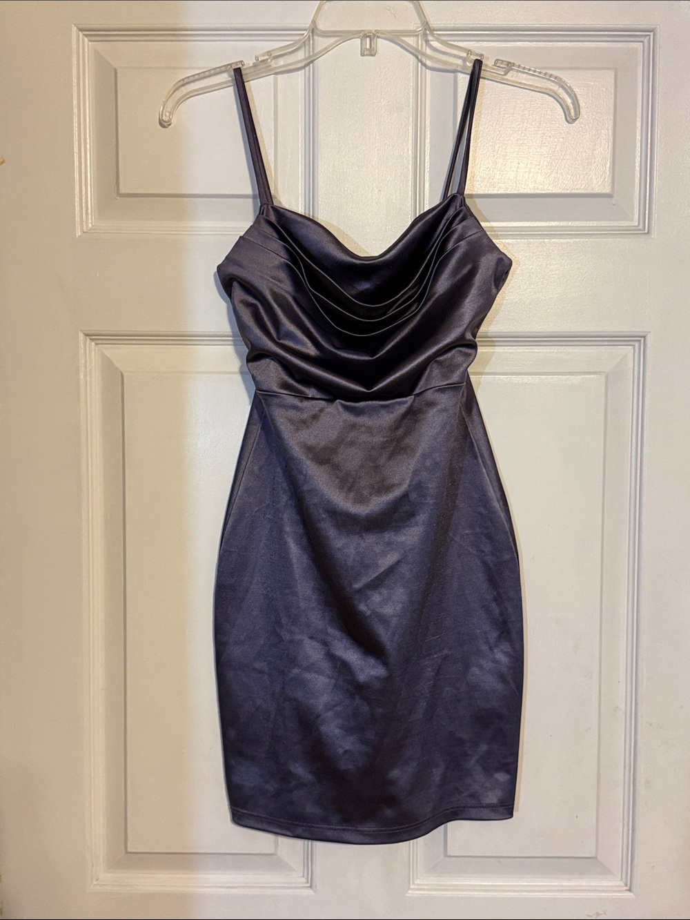 Satin Cowl Neck Slip Dress in Deep Plum